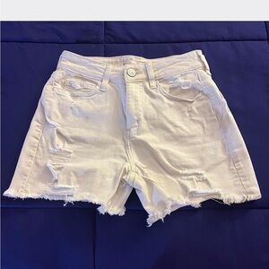 SO Women's Cream High Rise Distressed Jean Shorts